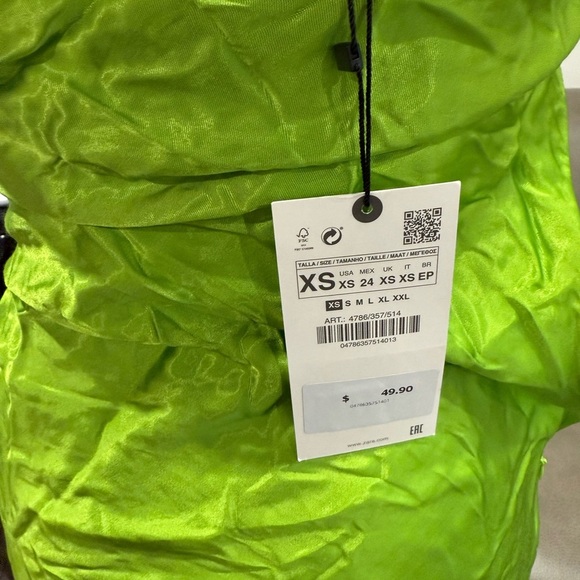Zara Vibrant Lime Midi Dress Size XS Viral Trendy - Picture 4 of 7